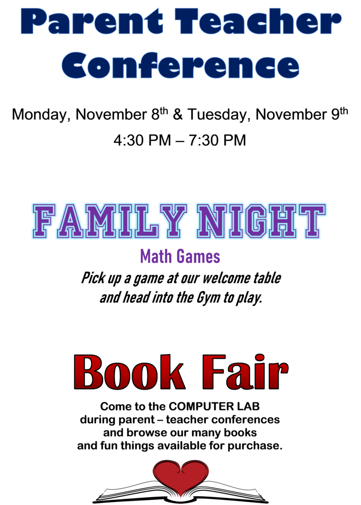 P/T Conf - Family Night - Book Fair